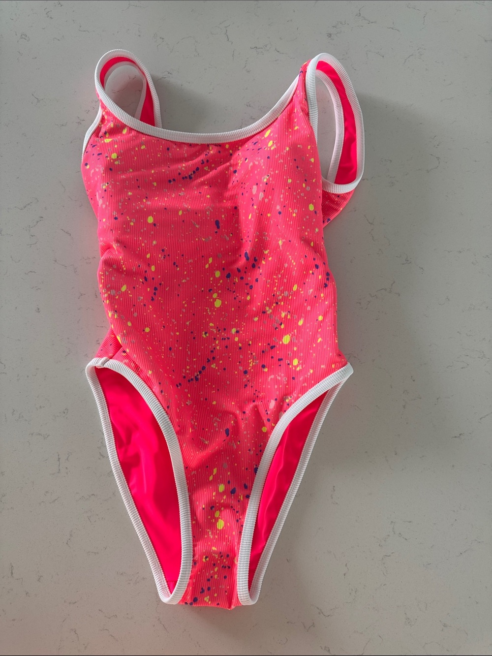 LainSnow Neon Pink One-Piece Swimsuit with Speckled Print